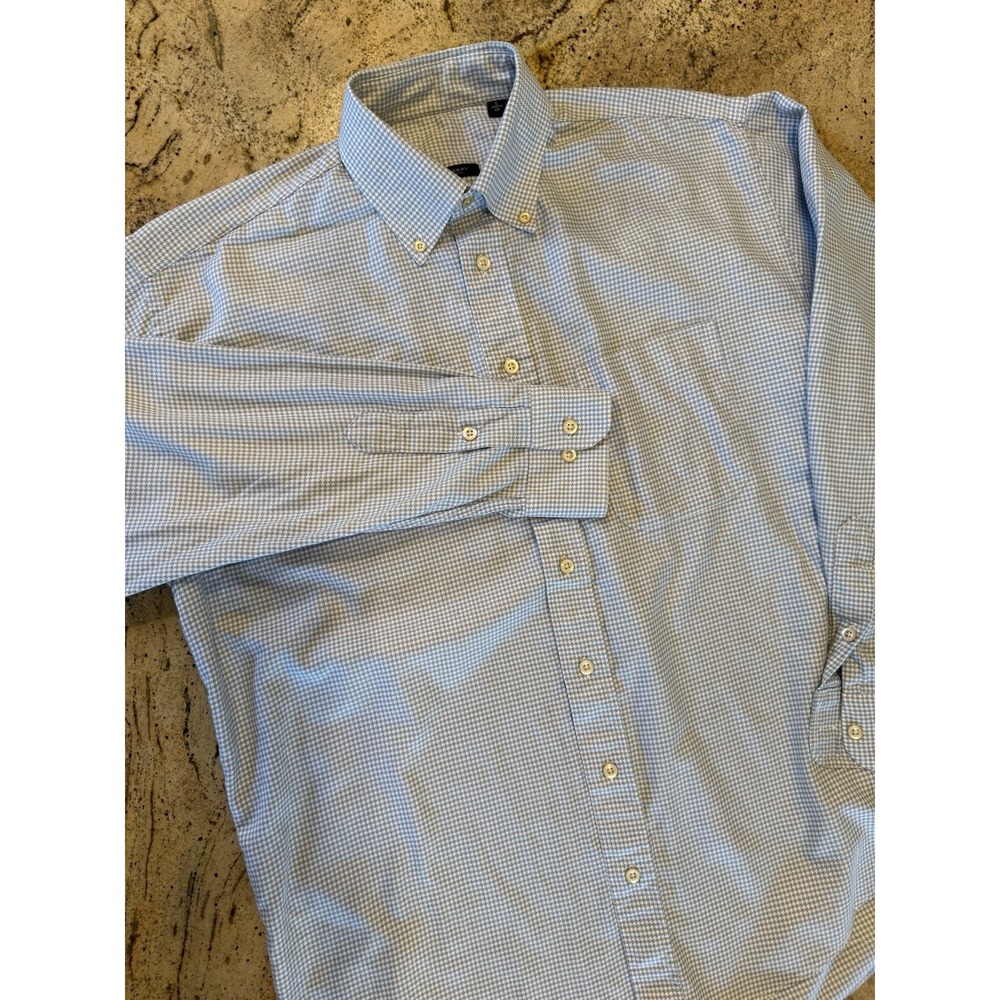 Burberry London Blue White Houndstooth Long Sleeve Button Down Shirt • Men's Lg